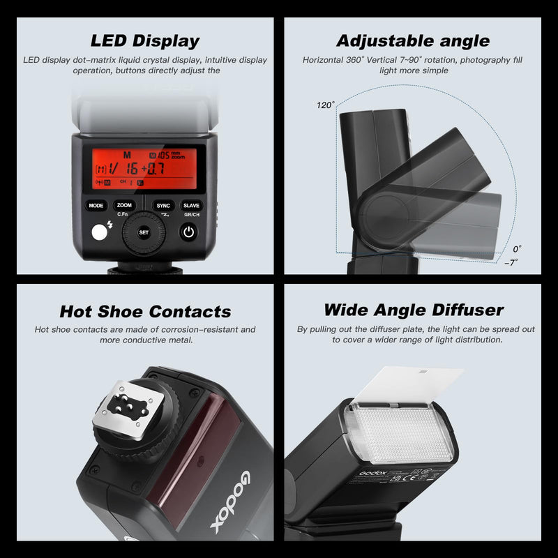 Godox TT350 Mini Thinklite TTL Flash for Sony Cameras (TT350S) – 2.4G Wireless, GN36, 1/8000s HSS Speedlite with Diffuser & Filter