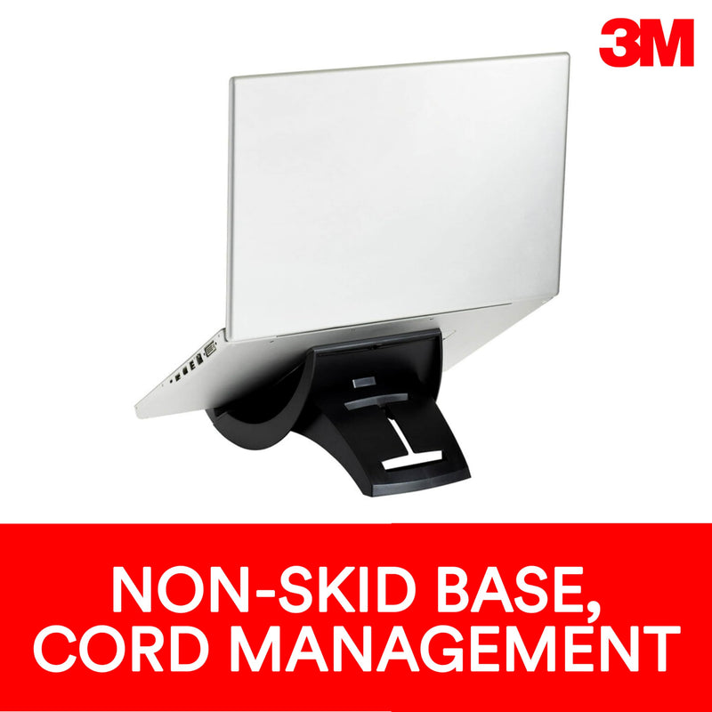 3M Laptop Stand, Raise Screen Height to Reduce Neck Strain, Vertical Design Allows You to Bring Screen Closer, Compact Foot Print Saves Desk Space, Non-Skid Base Keeps Laptop Secure, Black (LX550) 8.8" x 7.8" x 6.4"