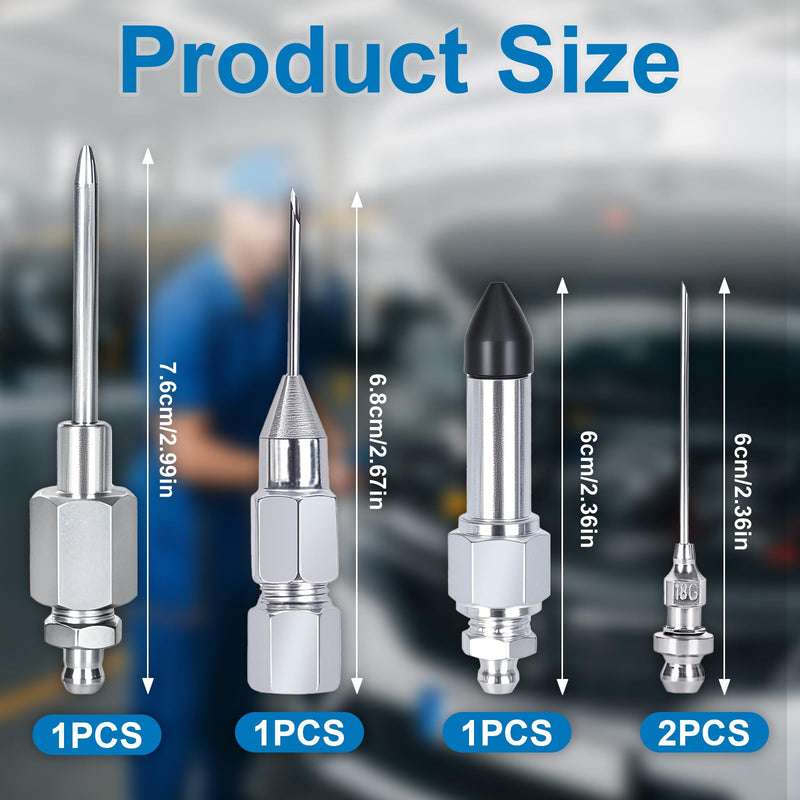 5PCS Grease Gun Needle Accessory Set, Includes Grease Needle Dispenser, Rubber Coupler Adapter Grease Injector, Detachable Grease Needle Tip and 2 Needle Nozzles for Narrow, Tight & Deep Spaces