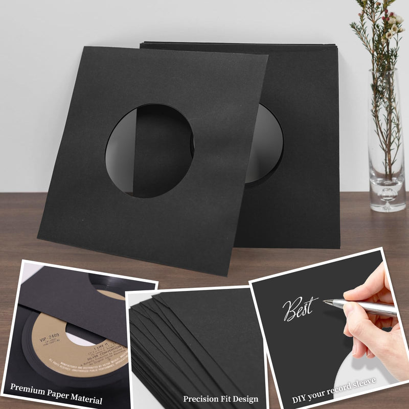 20 Pack 7 Inch Vinyl Record Inner Sleeves, Acid Free Square Paper for LP Records Storage, Anti-Static Black Kraft Paper Protective Sleeves for 7" LP Albums