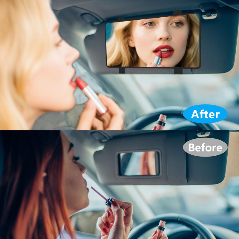No Light - Car Visor Mirror Clip On for Women & Girl - Large Car Vanity Mirror for Sun Visor - Sunvisor Vanity Universal Fit for Vehicle & Truck - Black (No LED Light)
