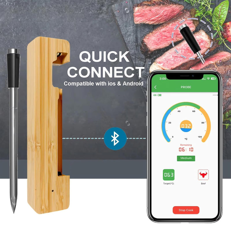 Smart Meat Thermometer 656FT Remote Range Digital Cooking Food Thermometer with Cordless Probe Real-Time Readings from Apps IP68 Waterproof for BBQ, Oven, Grill, Smoker, Air Fryer, Kitchen Small