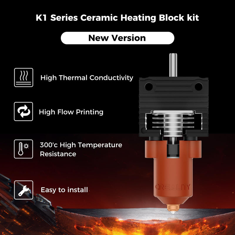 Creality 2025 K1 SE/K1C/K1/K1 Max Hotend Upgrade Ceramic Heating Block Kit, Terminal with Buckle, Official K1 Series Unicorn Quick-Swap Nozzle Kit, 3D Printer Hotend 600mm/s High-Speed, New Version K1/K1 Max/K1C/K1 SE