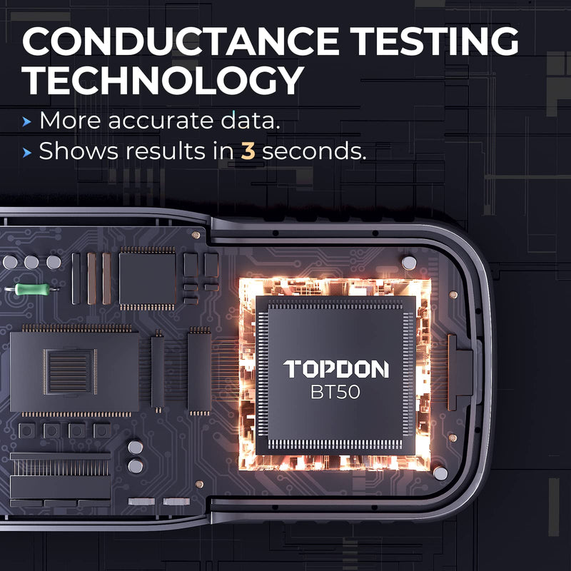 Car Battery Tester TOPDON BT50, 12V Battery Load Tester, 100-2000 CCA Automotive Alternator Tester Digital Battery Analyzer Charging Cranking System for Car Truck Motorcycle ATV SUV Boat Yacht