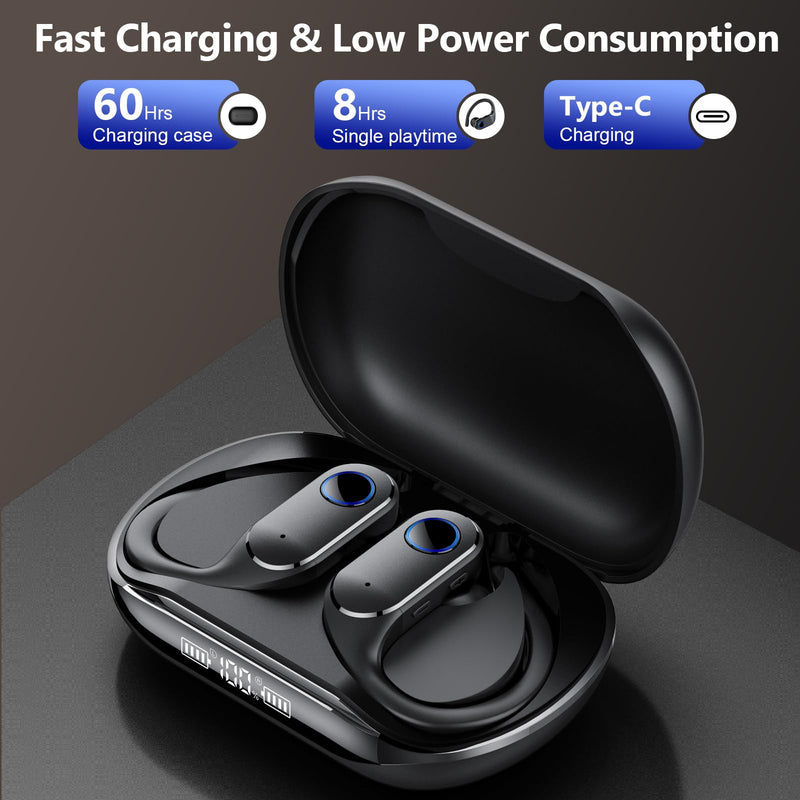 Active Noise Cancelling Ear Buds Wireless Earbuds Dual Battery Display, Bluetooth Headphones with Deep Bass, IPX7 Waterproof, Ultra Light Comfort Wear, Sports Earphones for Running Workout Gym Black Jet Black