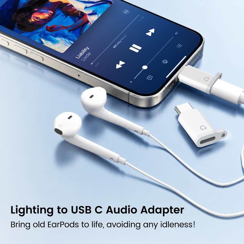 Lightning to USB-C Adapter Audio for Headphones, 2 Pack USB-C Male to Lightning Female Earbuds Adapter with Mic & Line Control, No Charging/Data, Compatible with iPhone 15/16/17, iPad, USB-C Devices