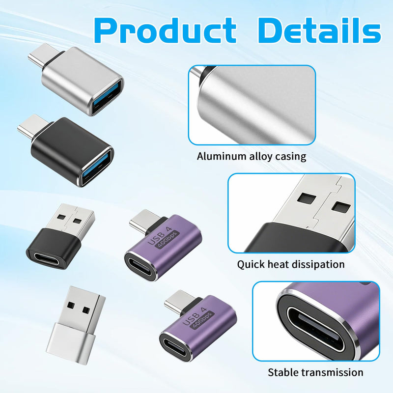 6 Pack USB Adapter, USB Male to C Female OTG Adapter Type C Adapters Compatible with Most Electronic Products Cell Phone Laptops Tablets Charging Data Transfer (Black, Silver, Purple)