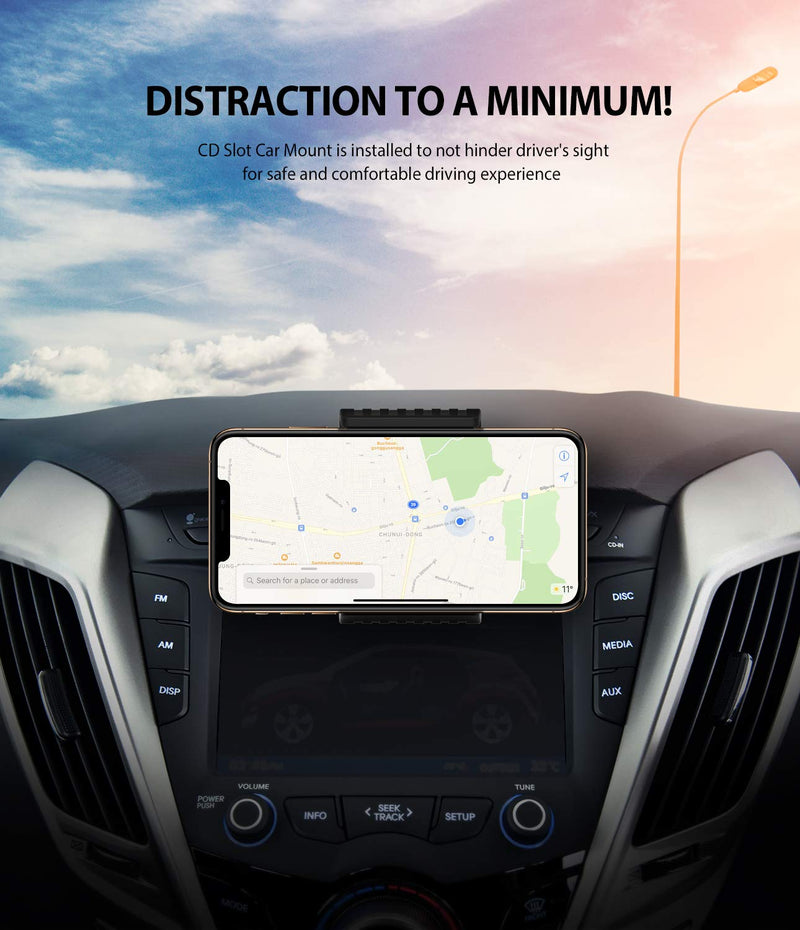 Ringke 2 in 1 CD Slot Car Phone Holder Mount One Touch Premium Adjustable Phone Grip Strong Magnet Clip Cradle for Universal Smartphone - Black