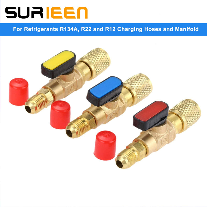 Air Conditioning Refrigerant Ball Valve 1/4’’ SAE, R134a A/C HVAC Ball Valves, Low Loss Fittings HVAC for R134A R410A R12 R22 R502 Charging Hoses Air Conditioning Refrigerant Tools