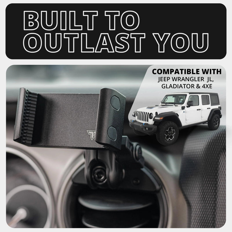 Tackform Link Vent Phone Mount Compatible with 2018 – 2023 Jeep JL, Gladiator, and 4XE | CNC Billet Aluminum | Zero Slip, Anti-Scratch | Universal Holder Compatible with iPhone, Galaxy, More | Green