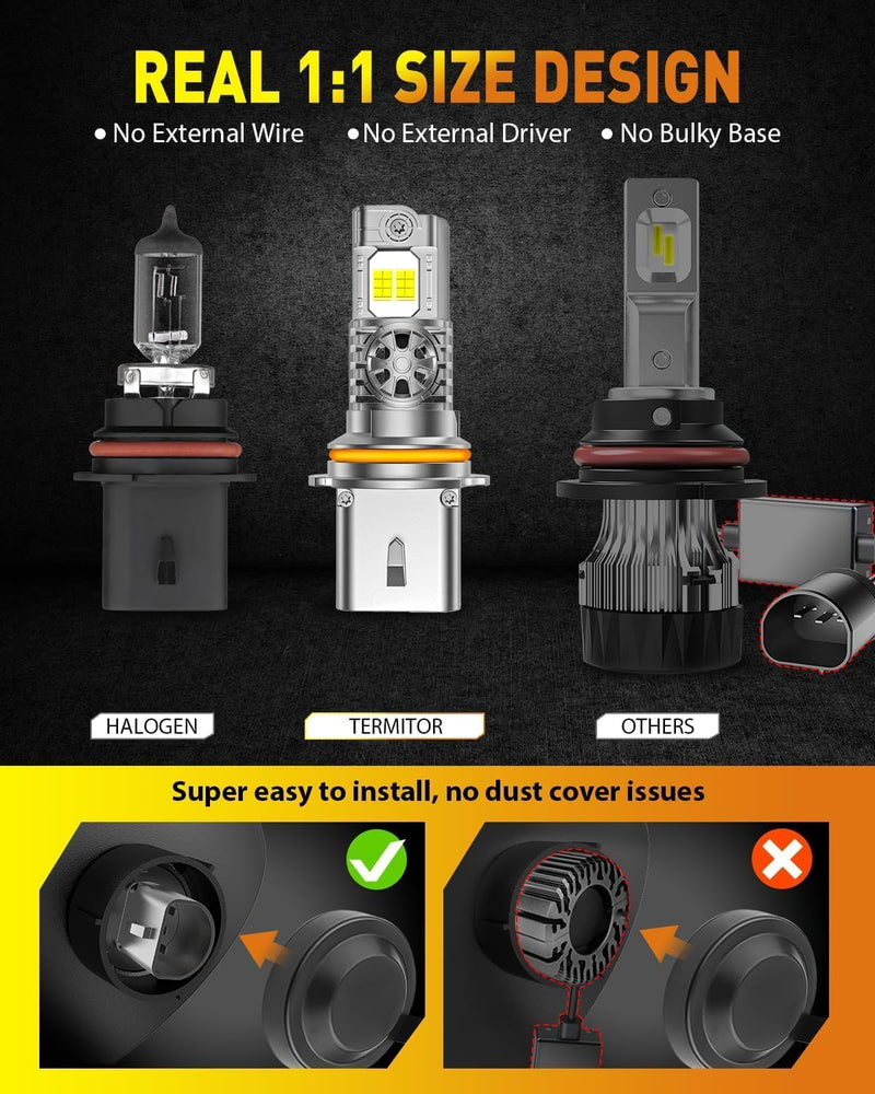 9004/HB1 Light Bulbs, 900% Ultra Bright, 6500K Perfect White Color, True 1:1 Halogen Size Match, Quick Plug & Play Setup, 70,000-Hour Long Fog Light Life, Pack of 2 9004/HB1