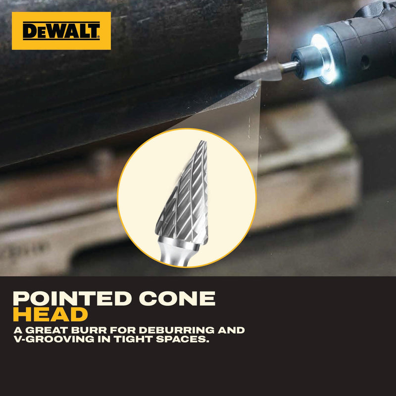 10 Pack DEWALT Tungsten Carbide Burrs Size 3MM with 1/8" Shank for Tough Metalworking (DXCBTJ3MM)