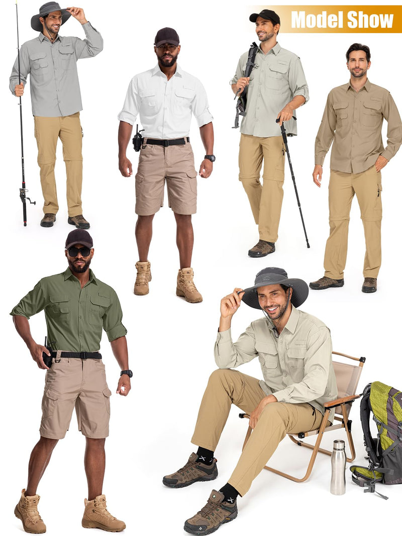 linlon Mens Safari Shirts Long Sleeve UV Protection Hiking Fishing UPF 50+ Quick Dry Cooling Camping Travel Shirts Medium Grey