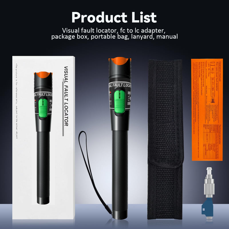 Visual Fault Locator 30KM - VFL Fiber Optic Tester Kit with FC/LC/SC/ST Compatibility - Single Mode 9/125μm Fiber Visual Fault Locator for Telecom Maintenance and Data Centers 30 VFL + FC/LC Connector