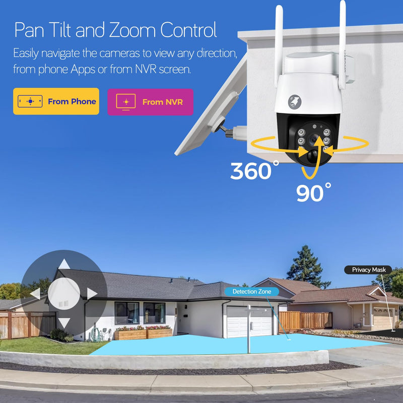 xmartO 4MP QHD Wireless PTZ Solar Security Camera Outdoor/Indoor for Homes, WiFi 6 5G Dual Band, Wire-Free Easy Installation, No Monthly Fee (Wall/Ceiling/Corner/Tree/Pole Installation, SDK4034) 1