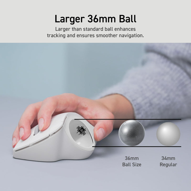 ELECOM Ergonomic Comfort Design Trackball IST Wireless 2.4GHz Connect, Super-Smooth Tracking with Roller Ball Bearing, 36mm Ball, Thumb Control, Compatible for Windows, PC, and Mac White (M-IT11DRWH) USB-Wireless