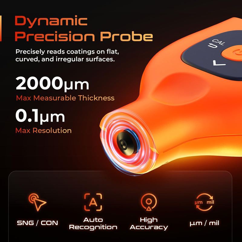 GOYOJO Paint Thickness Gauge for Cars, 0-2000μm (0-79 mils) Coating Thickness Meter, Auto Fe/Al/Zn/Fe(C) Detection, 0.1μm Resolution, ±(2%+1μm) Accuracy for Paint Inspection CTG-1(Standard)