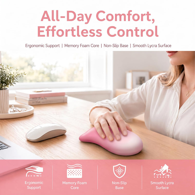 Pink Mouse Wrist Rest, Ergonomic Memory Foam Wrist Support | Non-slip base and soft memory foam provide lasting comfort for work, study, gaming, and everyday computer use.