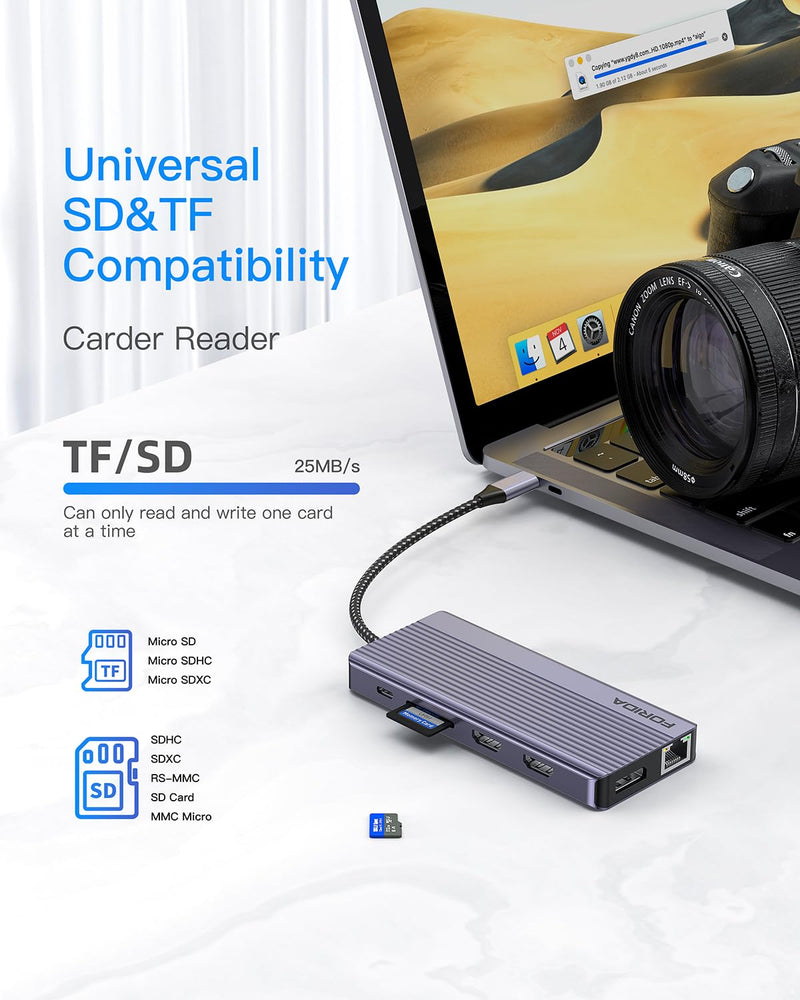 Docking Station Triple Monitors, 13 in 1 USB C Dock with Dual 4k@60HZ HDMI, DisplayPort,100W PD, 3 USB 3.2 Ports, Ethernet, SD TF Card Reader, Audio, USB C Data Port for MacBook/Dell/HP/Lenovo Laptop