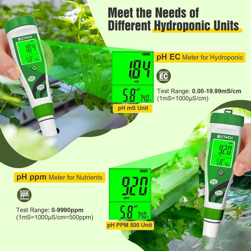 Hydroponic pH EC Meter, Water pH TDS PPM Meter with Simultaneous Display for Reservoir Nutrient Solution, pH EC Meter for Water Hydroponic DWC System Setup, Measure Conductivity for Aquaponics