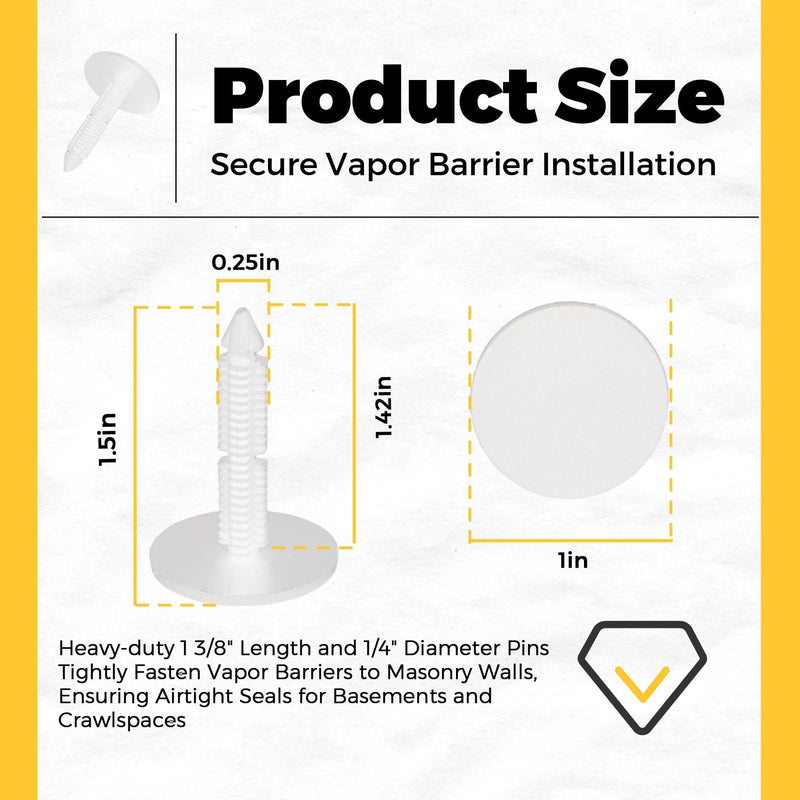 300-Pack 1 3/8'' Christmas Tree Vapor Barrier Fasteners - Heavy-Duty White Polyethylene Insulation Pins for Masonry Walls, Crawlspaces & Vapor Barriers White 300 Pack