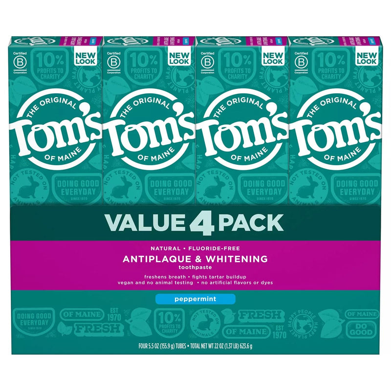 Tom's of Maine Fluoride-Free Antiplaque & Whitening Toothpaste, Peppermint (5.5 oz., 4 pk.)