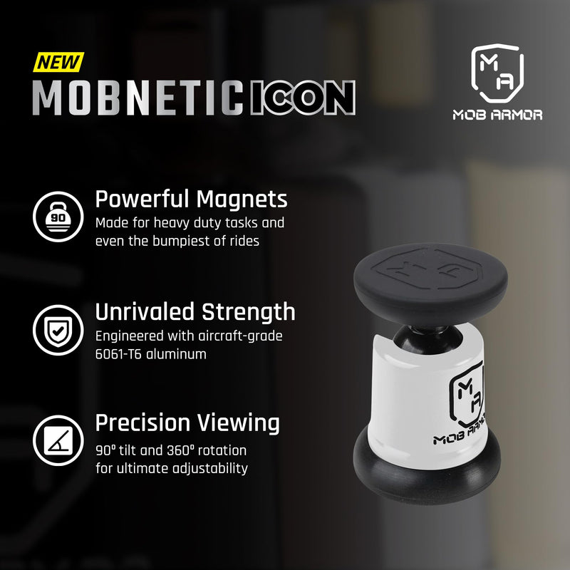 Mob Armor MobNetic Icon Car Phone Mount, Alpine White | 90lb Pull Force, 90º Tilt, 360º Rotation, Aluminum Build, Compatible with iPhone & Android, Magnetic Holder