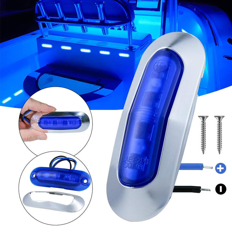 20Pack 3.7 Inch 4 LED Marine Boat Interior Lights, DC12-24V Waterproof Courtesy Lamp Deck Transom Stern Cabin Navigation Lighting for Fishing Pontoon Yacht Kayak Sailboat - Blue & White Blue, White