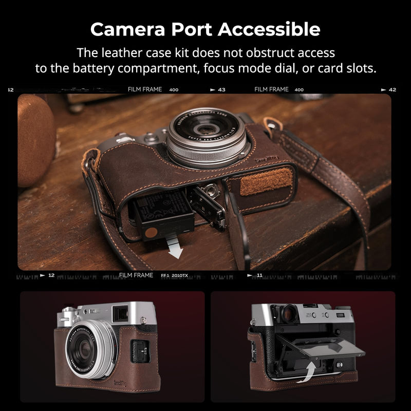 SMALLRIG Leather Half Case for FUJIFILM X100VI, Flip Cover, Shoulder Strap | Genuine Leather Material, Portable and Protecting (Brown) Brown