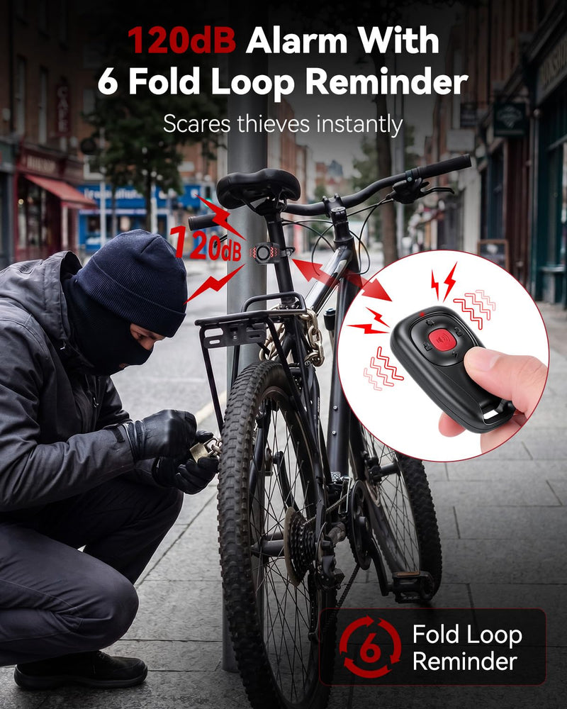 WSDCAM Two-Way Bike Alarm 120dB, USB-C Rechargeable with Remote | Anti-Theft Vibration Alarm System, 1148FT Wireless Range, IP65 Waterproof, Bike Alarm For Ebike Motorcycle Scooter