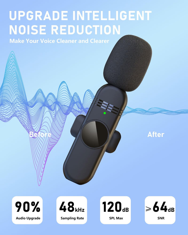 4 Mini Microphone Wireless Microphones Systems for iPhone Android Phone Pad Computer, Pro Clip On Small Lavalier Lapel Mics Tiny for Content Creators Video Recording Vlogging, 48KHz 24Bit