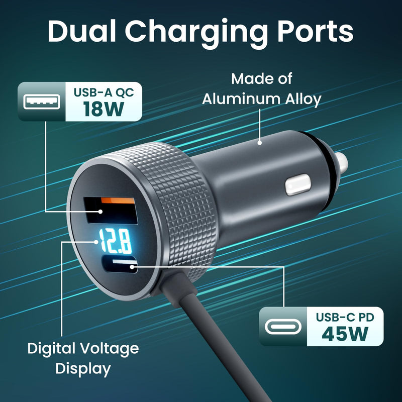 BarBaren for Starlink Mini Cable 3 in 1, Starlink Mini Car Adapter DC Power Cable Cigarette Lighter 12-36V Step Up Converter with Digital Display, USB-C PD 45W and USB-A QC 18W Ports for Cars 3.28FT/1m