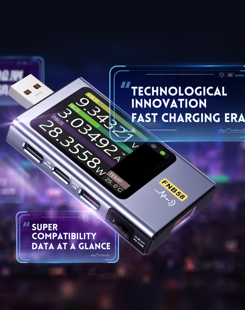 【Upgraded Model USB Tester with Bluetooth, USB Power Multimeter 4-28V 7A LCD USB A&C Voltage Current Power Tester Fast Charge Detection Capacity Measurement, PD2.0/PD3.0,QC2.0/QC3.0