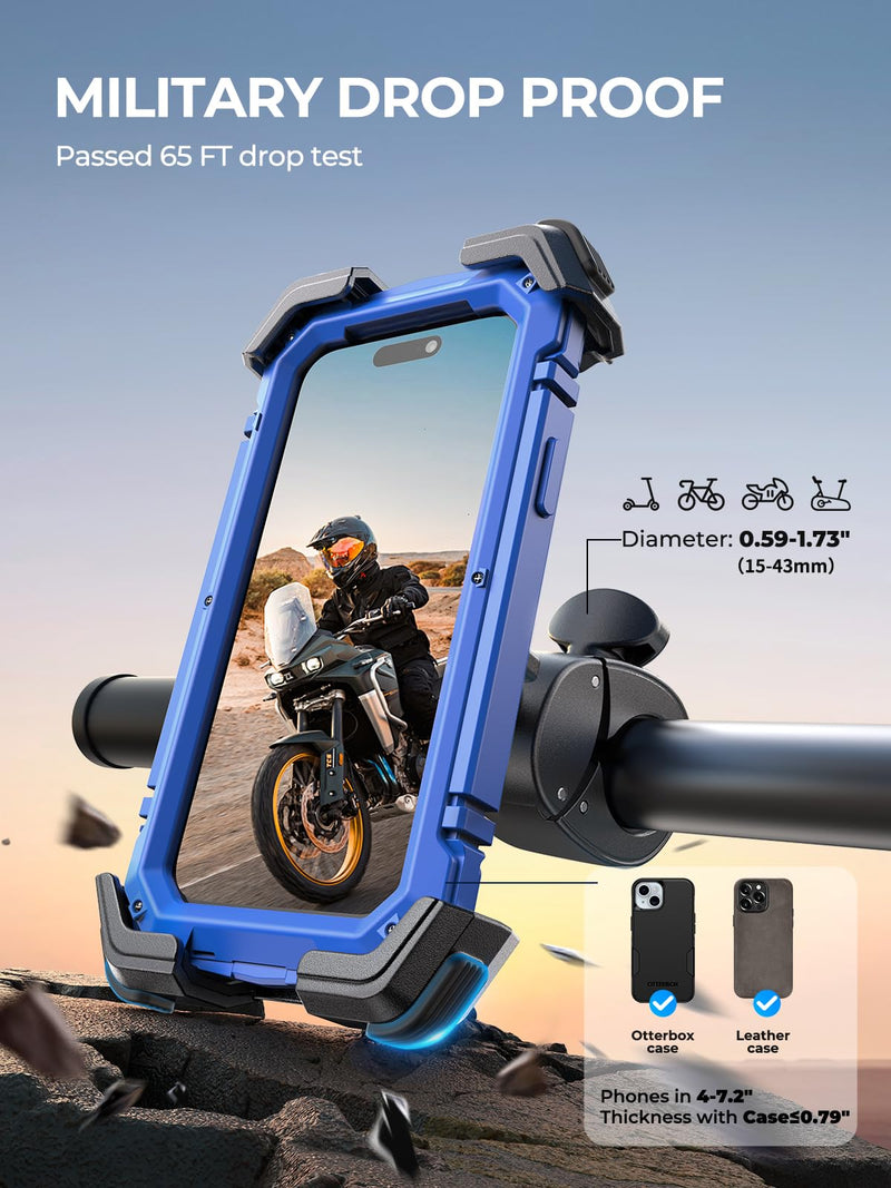 Motorcycle Phone Mount Holder, [Ultra-Stable][7 inch Phone Friendly] Bike Holder Handlebar Cell Clamp Harley Accessories for iPhone 16 15 14, 4-7" Smartphones Graphite