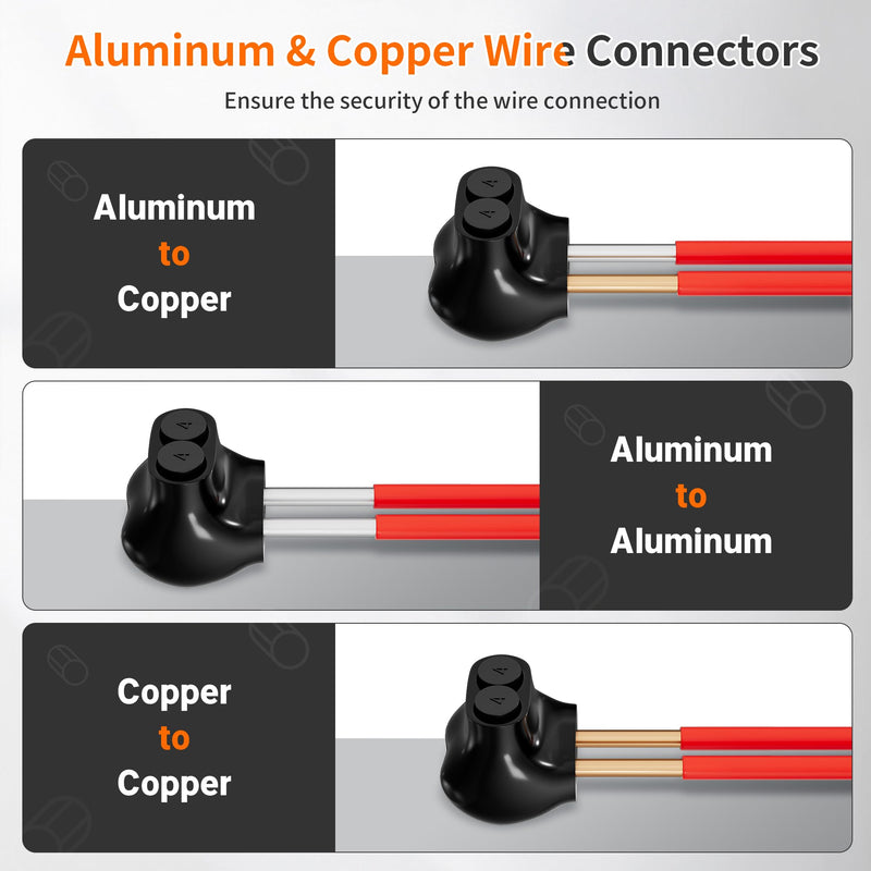 Joinfworld 2 Port Insulated Multi Tap Connector 4-14AWG Aluminum to Copper Wire Connectors Single Side Entry Aluminum Black Insulated Wire Connectors with Slotted Allen Hex - 10 Pack 4-14 AWG(10pcs)