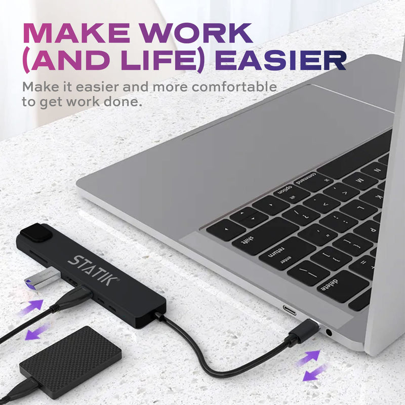 STATIK UltraHub Powered USB C Hub Multiport Adapter - USB C Docking Station - 8-in-1 Powered USB 3.0 Hub with 4K USB C HDMI Adapter, USB C dock, 100Mbps Ethernet Port, SD/TF Card Reader & Laptop Dock 1-Pack