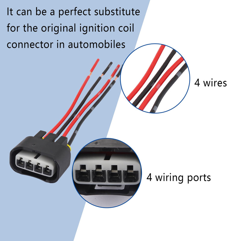 4PCS Ignition Coil Connector - Standard 4 Ports Ignition Coil Wire - Compatible with L4 2.4L Toyota Camry Lexus Scion Pontiac Ignition Coil Pack Connector Harness
