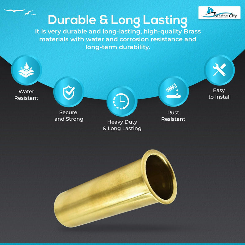 MARINE CITY Brass Drain Tube Corrosion Resistant Easy Functional and Smooth Design for Boat Water Marine Transom Motor Well Live Well Bait Well 3-7/8 x 1-1/4 Inches