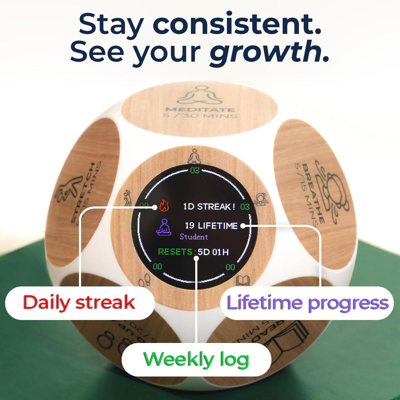Mindsight Focused Activity Timer & Tracker | Promotes Work Life Balance & Productivity | Pomodoro 'Plus' w/ 5 Fixed timers + 5 curated Wellness Activities | Office Desk Accessory | Mindfulness | ADHD Woodgrain Look Standard