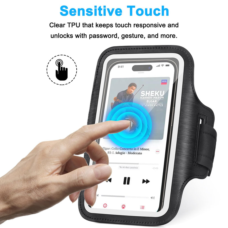 Running Armband Phone Holder with Card Slot for Gym Workout 2 Pack | Fit iPhone 11-17 Pro Max Galaxy S20-S26 Plus/Ultra, Water Resistant, Touch Screen, Reflective Strips, Anti-slip Silicone Dots Black