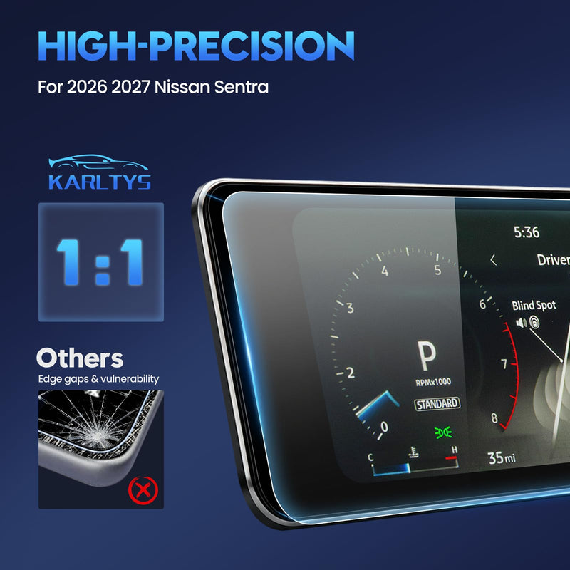 Karltys 2PCS Screen Protector for 2026 2027 Nissan Sentra, 12.3 Inch Touchscreen & Digital Dashboard 9H Tempered Glass HD for Nissan Sentra Navigation Screen Cover [Anti-Glare & No Fingerprint]