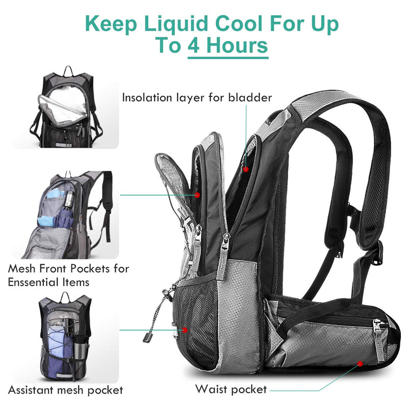 Hydration Pack, Insulated Hydration Backpack with 2L BPA Free Water Bladder and Storage, Hiking Backpack for Men, Women, Kids for Running, Cycling, Camping - Keep Liquid Cool up to 5 Hours Emerald