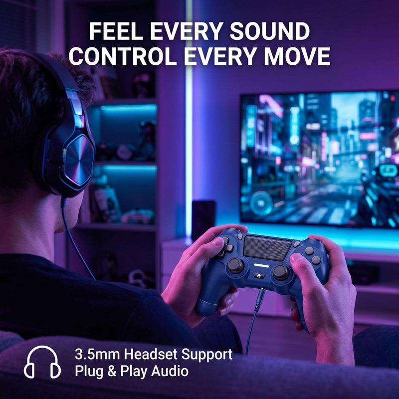 BJXOZ Wireless Controller for PS4 Controller, Gamepad with USB-C Port | Dual Vibration, Six-axis Gyroscope Sensor, 1000mAh, Speaker, 3.5mm Audio Jack, Touchpad, Compatible with PS4/Slim/Pro/PC Blue