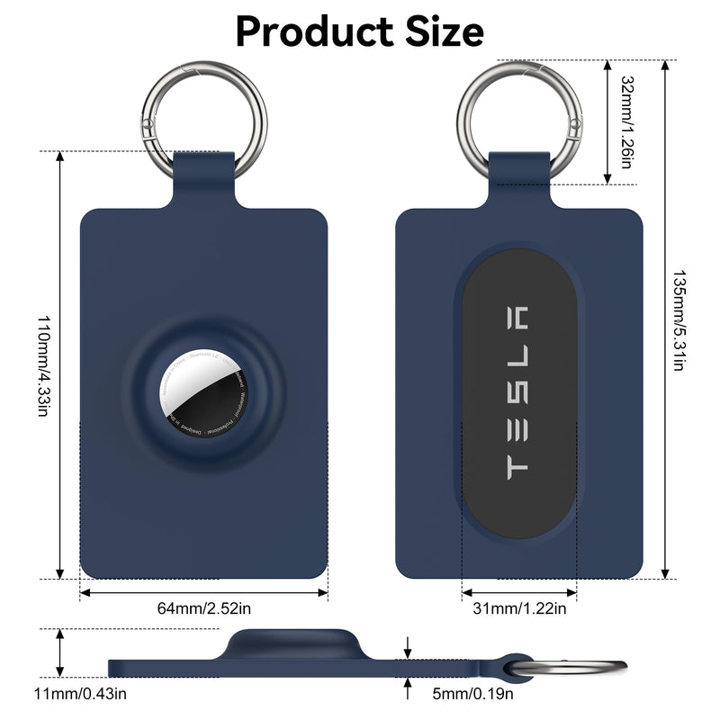 Card Holder for Tesla Keycard with AirTag Slot, Soft Silicone Key Card Protective Case Cover for Tesla Model 3 Y S X Cybertruck,Key Holder with Keychain Key Rings - 1 Pack,Blue blue