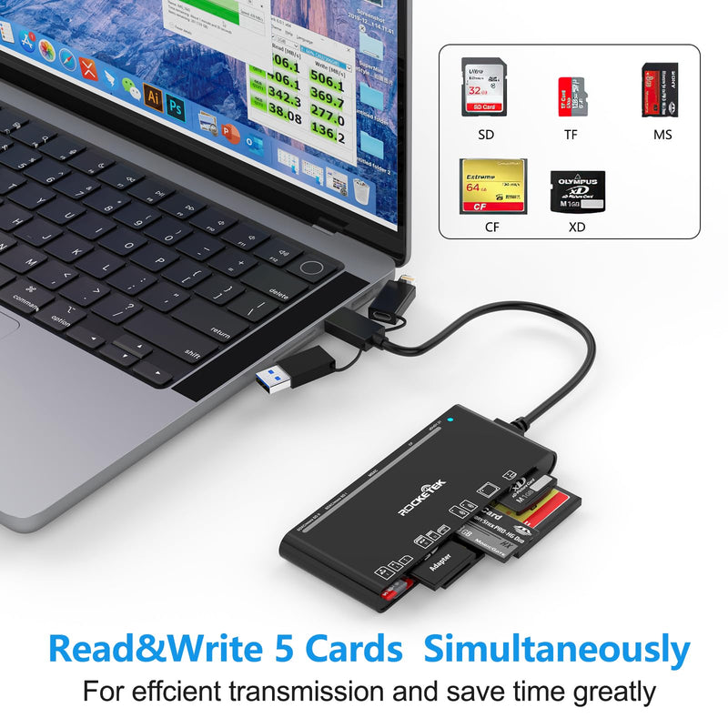  [AUSTRALIA] - Multi Card Reader with USB C Lightning USB A Connector for SD CF XD MS Micro SD TF, 7 in 3 Memory Card Reader Adapter Hub for iPhone/iPad/MacBook/Samsung, for Windows, Mac OS, iOS, Linux, Android UAB A+C+Lightning