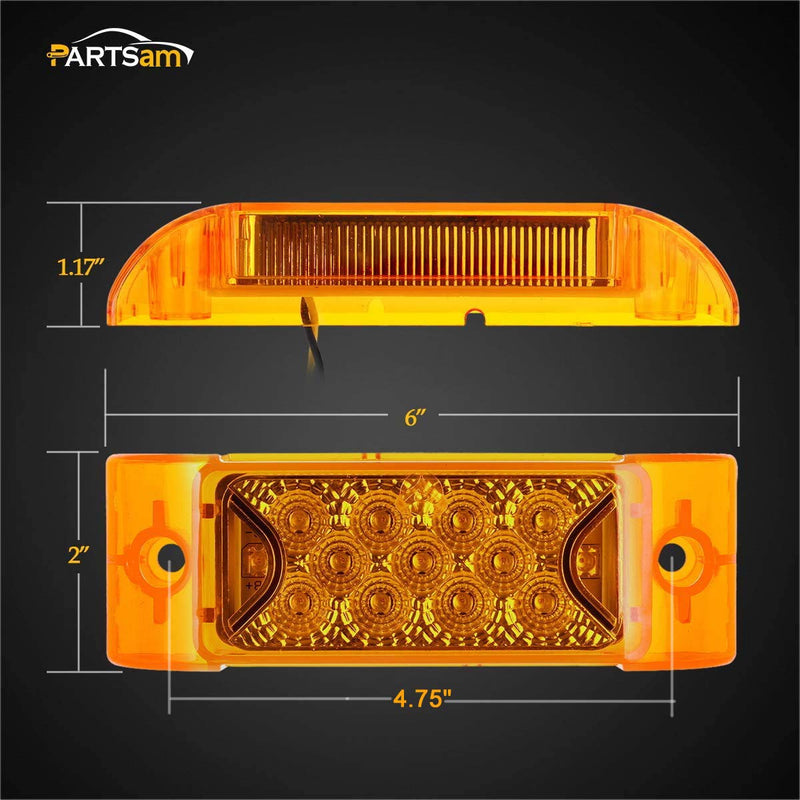Partsam 2Pcs 6" Amber 13 LED Reflective Rectangle Side Marker Clearance Light [DOT Approved], 6x2 Turn Siganals LED Marker lights for Trailer Truck RV Camper Motorhome, 12V 2*Amber