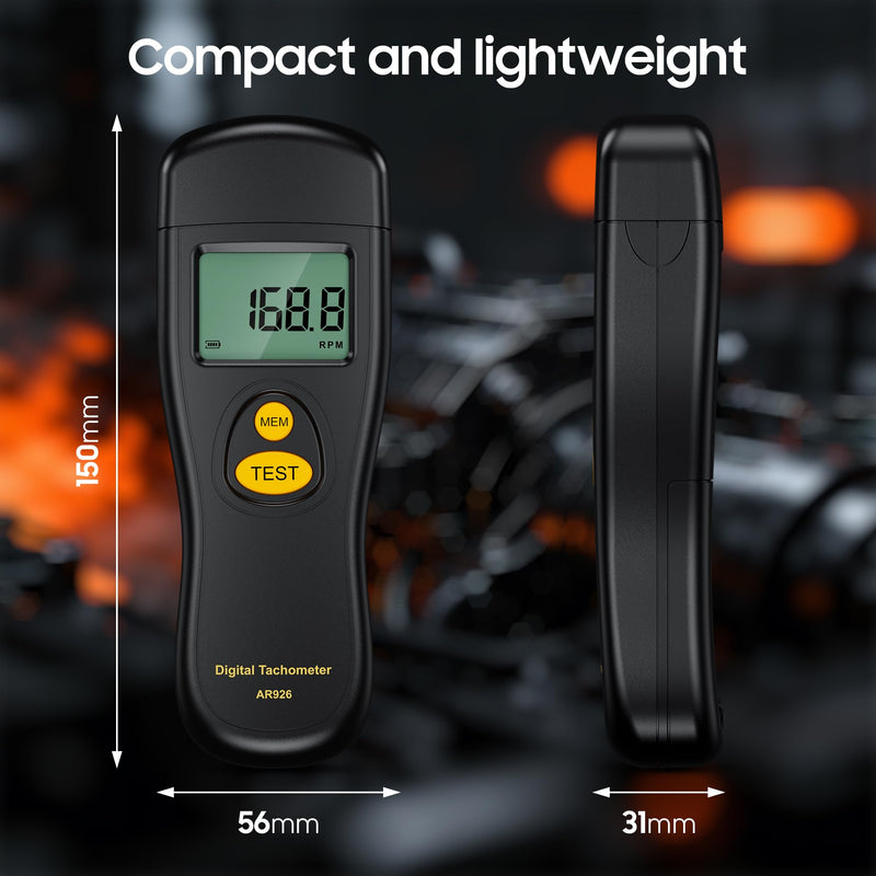 Digital Tachometer, Noncontact Laser Photo Sensor with 30 to 99,999 RPM Accuracy, RPM Gauge Meter