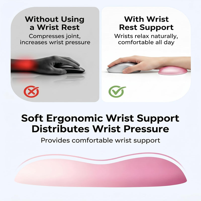 Pink Mouse Wrist Rest, Ergonomic Memory Foam Wrist Support | Non-slip base and soft memory foam provide lasting comfort for work, study, gaming, and everyday computer use.