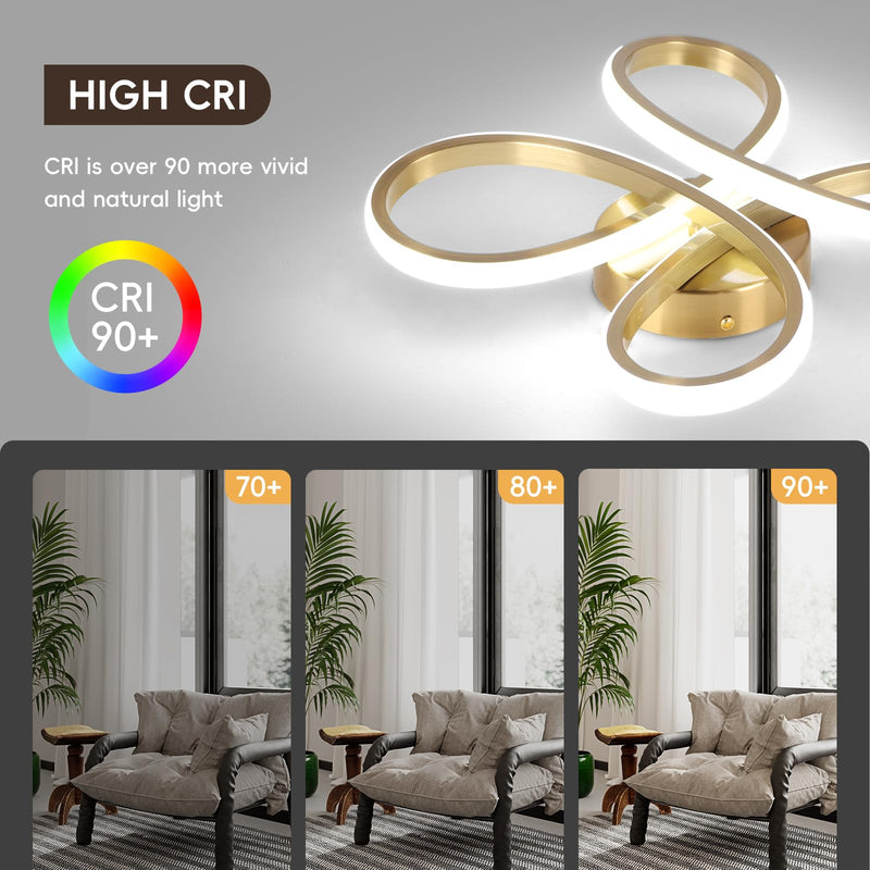 ADISUN Modern LED Ceiling Light, 6000K Semi Flush Mount Ceiling Light Fixture, Modern Ceiling Lights for Hallway Bedroom Corridor Aisle Bathroom Indoor Ceiling Lamp (L14.56*W14.56*H2.4) Gold