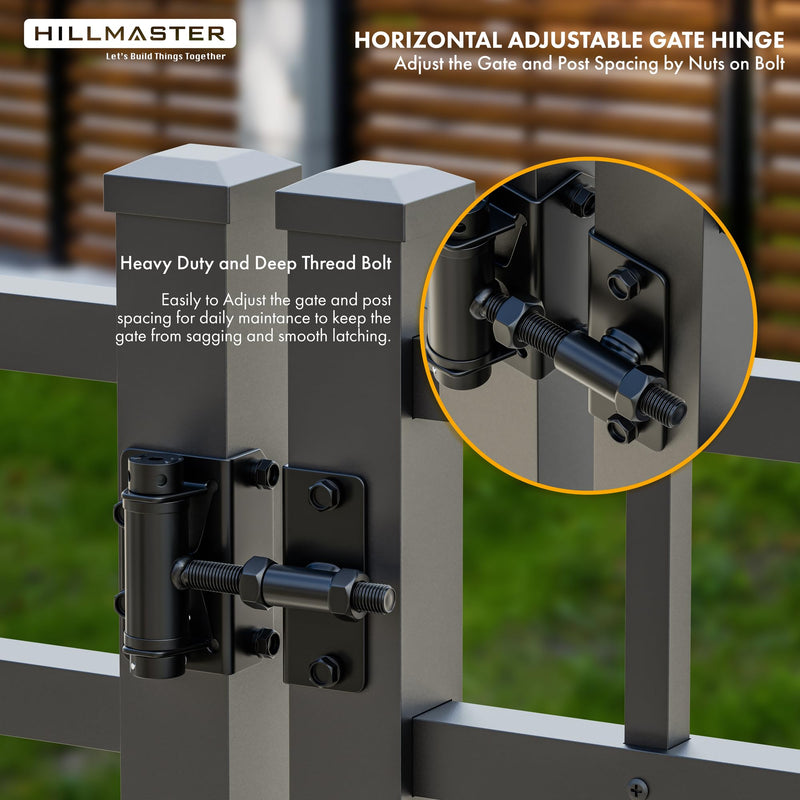Heavy Duty Self Closing Gate Hinges for Metal/Vinyl/PVC/Wood Fence,90 Degree Narrow Wood Door Hinges with Adjustable Tension,Gate Closer Hinges for Swing Door,Gate Hardware Kit,2 Pack/Set,Black Finish